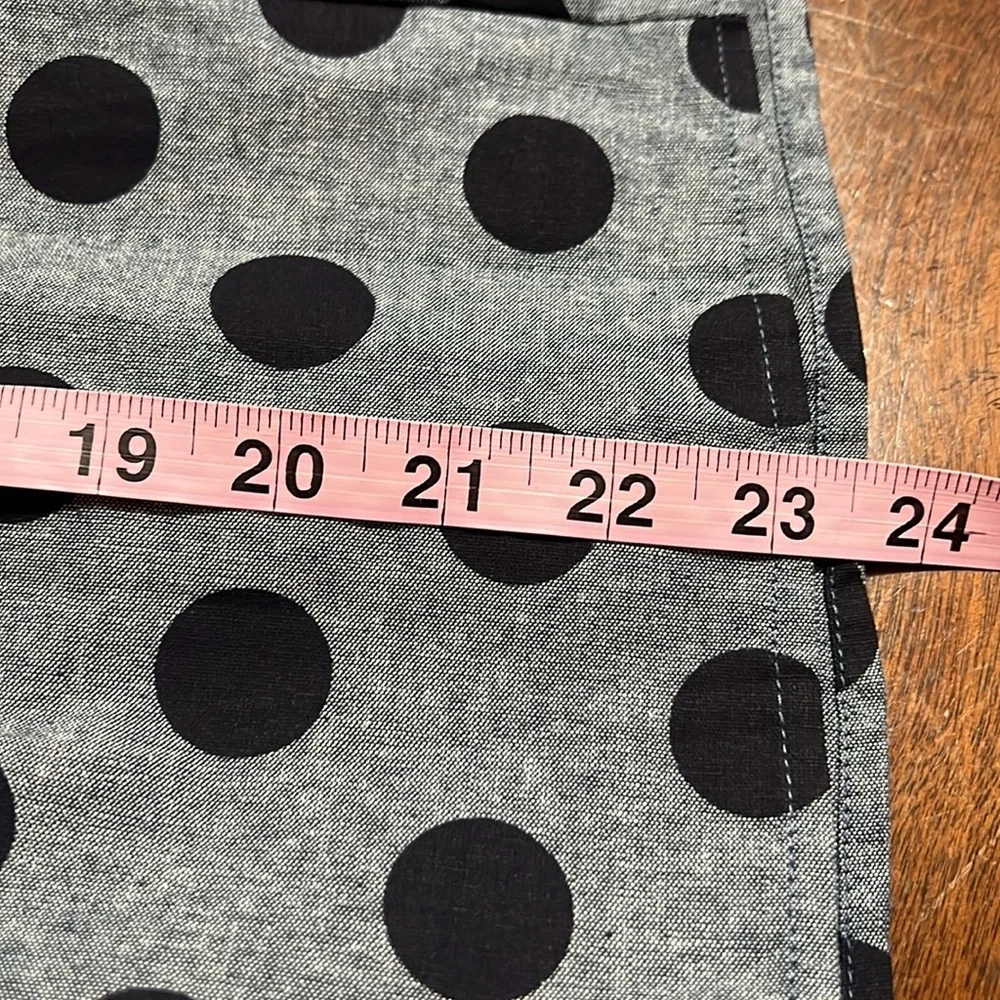 Modcloth Navy Blue Chambray Polka Dot Pleated Flare 50's Skirt EUC Sz S - Picture 11 of 11